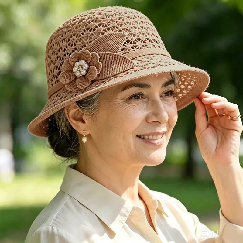 👒Pălărie elegantă de soare, cu design împletit decupat, protecție puternică împotriva razelor solare
