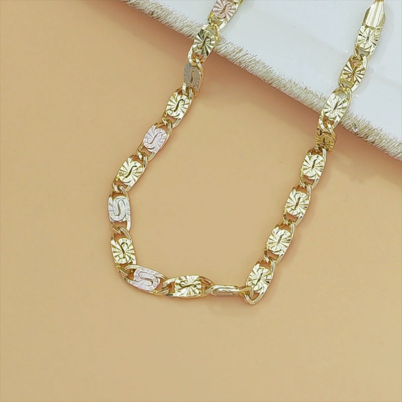 💎 Unisex τρίχρωμο βραχιόλι με κρίκους – Χρυσό/Ροζ Χρυσό/Ασημί, πολυεδρική κοπή, κούμπωμα αστακού 🖤