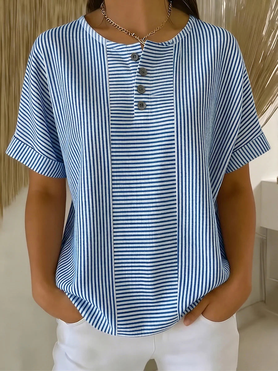🌸 50% ΕΚΠΤΩΣΗ ΤΩΡΑ! 🌸 Γυναικείο Ριγέ Πουκάμισο Henley【S-3XL】
