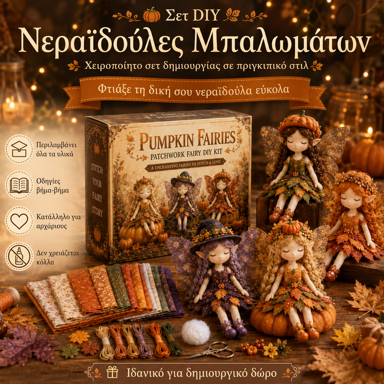 🌸50% έκπτωση - Σειρά ραπτικής Fairy Tale - Σετ κούκλας νεράιδας Patchwork DIY✨👼
