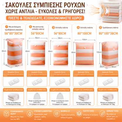 【Σετ 5 τεμαχίων】🧳Μεγάλες σακούλες συμπίεσης αποθήκευσης κενού χωρίς αντλίες, σακούλες συμπίεσης ρούχων