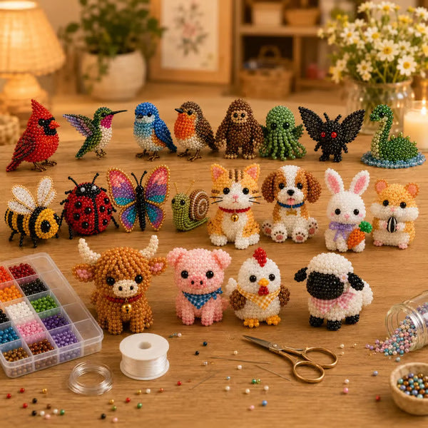 🐮 Κιτ DIY με τρισδιάστατες χάντρες για ζώα – Χαριτωμένο και φιλικό προς τους αρχάριους, ιδανικό για διακόσμηση, χαλάρωση και δώρα.