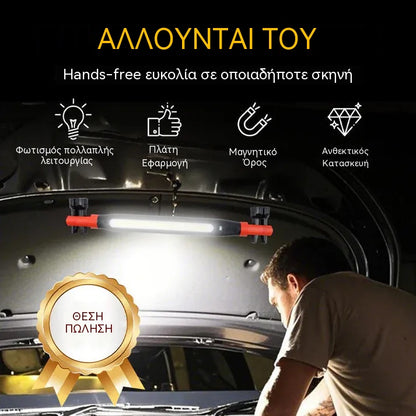 📢💡 Επαναφορτιζόμενος φακός εργασίας 4 σε 1: hands-free, οπουδήποτε.