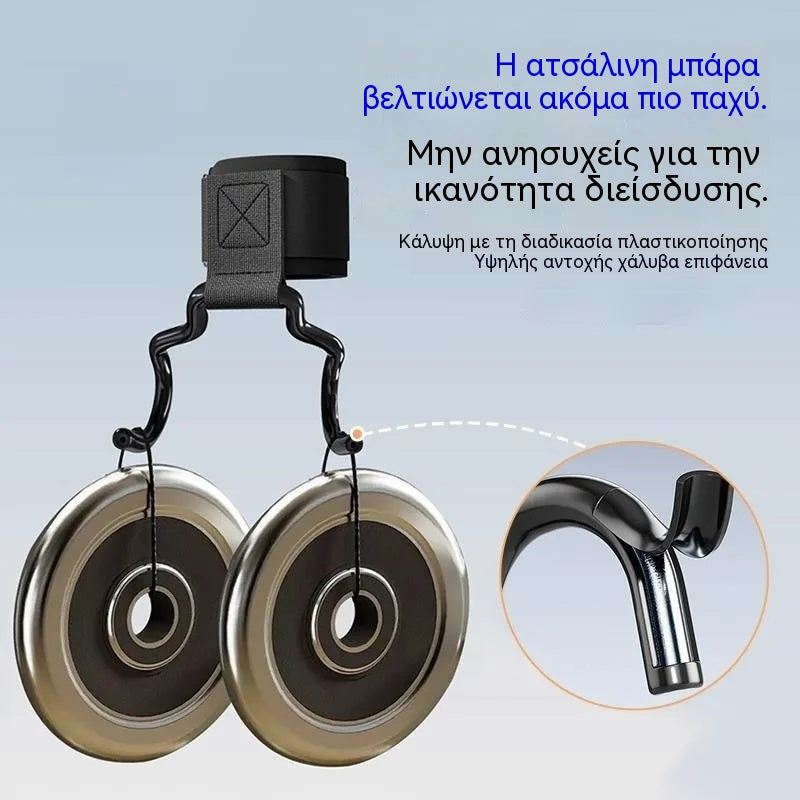 Σετ 2 γάντζων γυμναστικής για bodybuilding και άρση βαρών, διευρυμένη στήριξη 125 mm, αντιολισθητικοί ιμάντες καρπού, χωρητικότητα 250 kg για έλξεις και άρσεις θανάτου