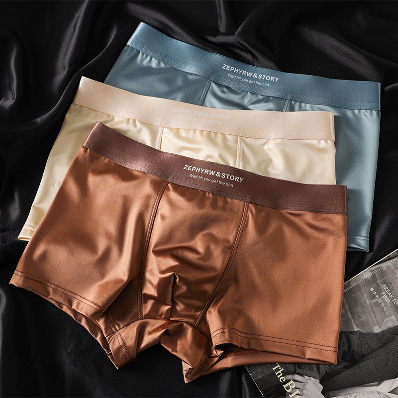 🔥【3 τεμάχια】Νέα ανδρικά εσώρουχα Ice Silk Summer Breathable Boxer Σατέν ανδρικά εσώρουχα