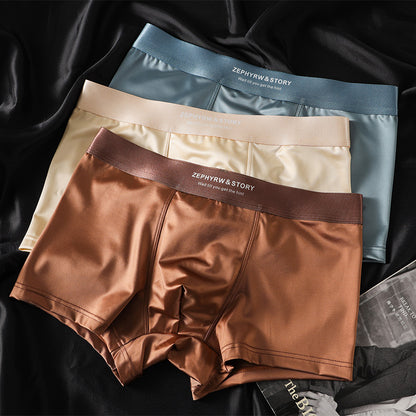 🔥【3 τεμάχια】Νέα ανδρικά εσώρουχα Ice Silk Summer Breathable Boxer Σατέν ανδρικά εσώρουχα
