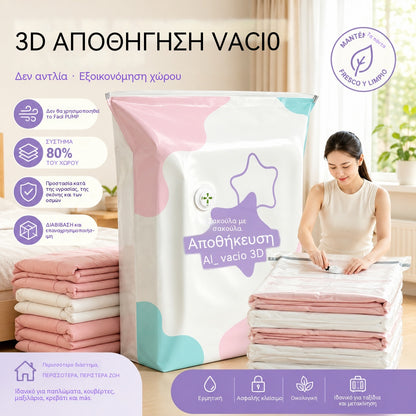 🧳【Σετ 5 τεμαχίων】💨 Σακούλες αποθήκευσης κενού μεγάλης χωρητικότητας, συμπιέσιμες: Δεν χρειάζεται αντλία, στεγανές, ιδανικές για εξοικονόμηση χώρου στη βαλίτσα και το σπίτι σας ✈️