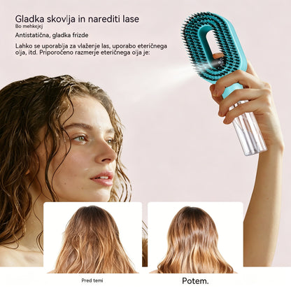 💖💨Glavnik z enim gumbom za pršenje, ki učinkovito preprečuje zapletanje las.
