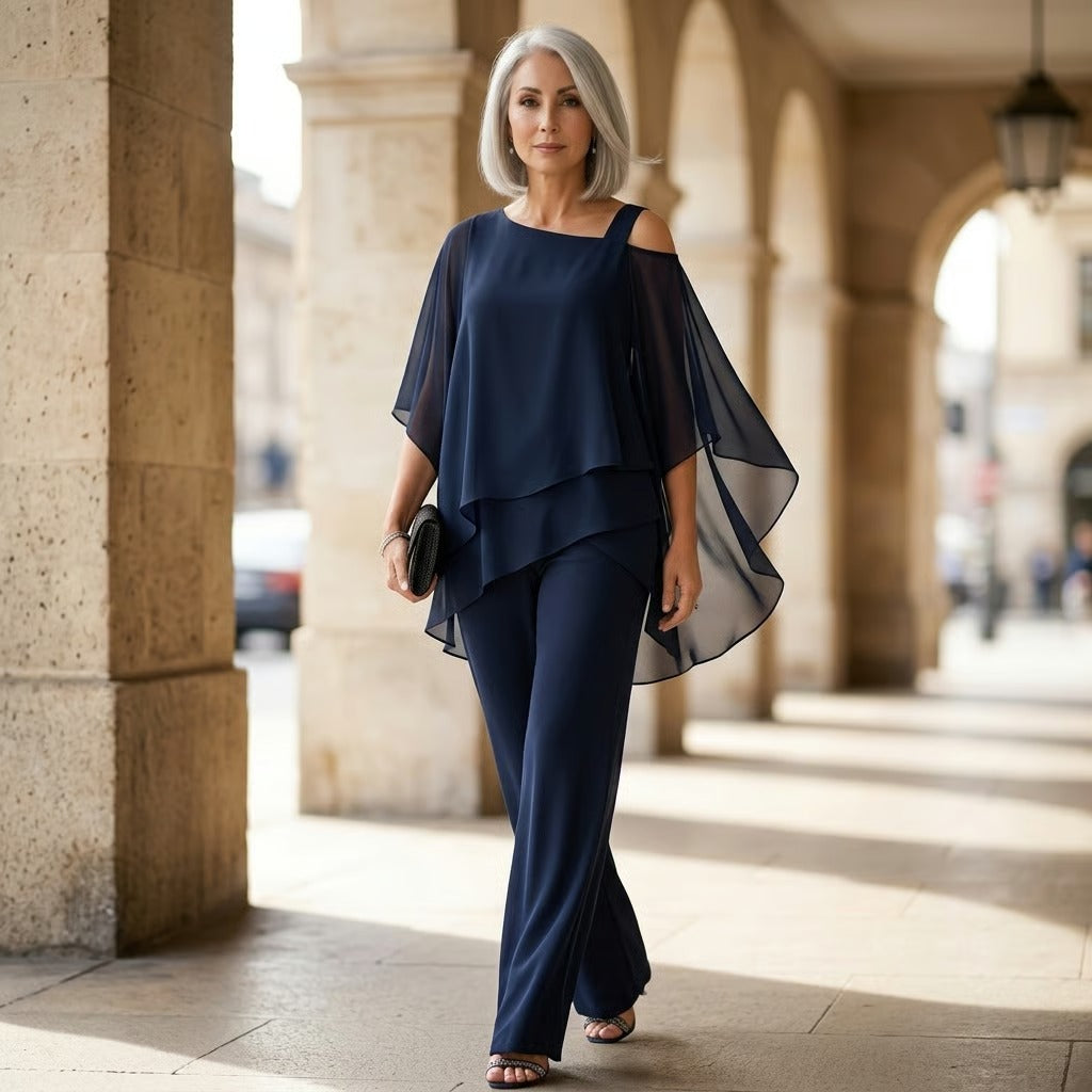 ⏳Προσφορά περιορισμένης διάρκειας⏰【50-120KG】👚👖Γυναικείο σετ δύο τεμαχίων, σετ φιλικό προς το δέρμα με έξω τους ώμους✅【Μπλούζα + Παντελόνι】
