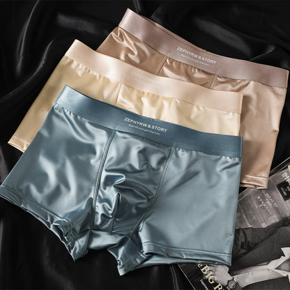 🔥【3 τεμάχια】Νέα ανδρικά εσώρουχα Ice Silk Summer Breathable Boxer Σατέν ανδρικά εσώρουχα