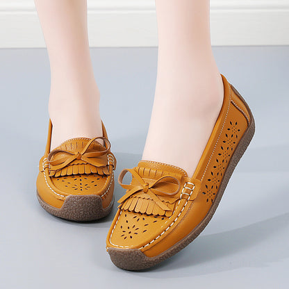 🌼【Μεγέθη 35-44】Γυναικεία καλοκαιρινά παπούτσια από γνήσιο δέρμα με κοίλωμα, αναπνεύσιμο και μαλακή σόλα
