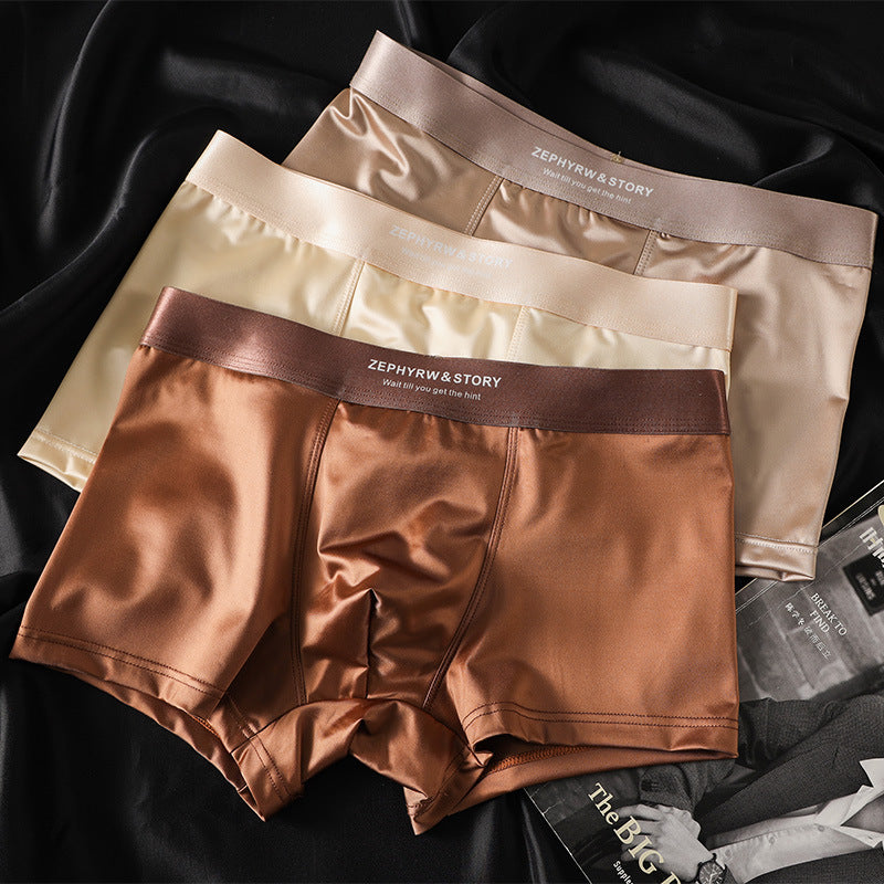 🔥【3 τεμάχια】Νέα ανδρικά εσώρουχα Ice Silk Summer Breathable Boxer Σατέν ανδρικά εσώρουχα