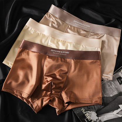 🔥【3 τεμάχια】Νέα ανδρικά εσώρουχα Ice Silk Summer Breathable Boxer Σατέν ανδρικά εσώρουχα
