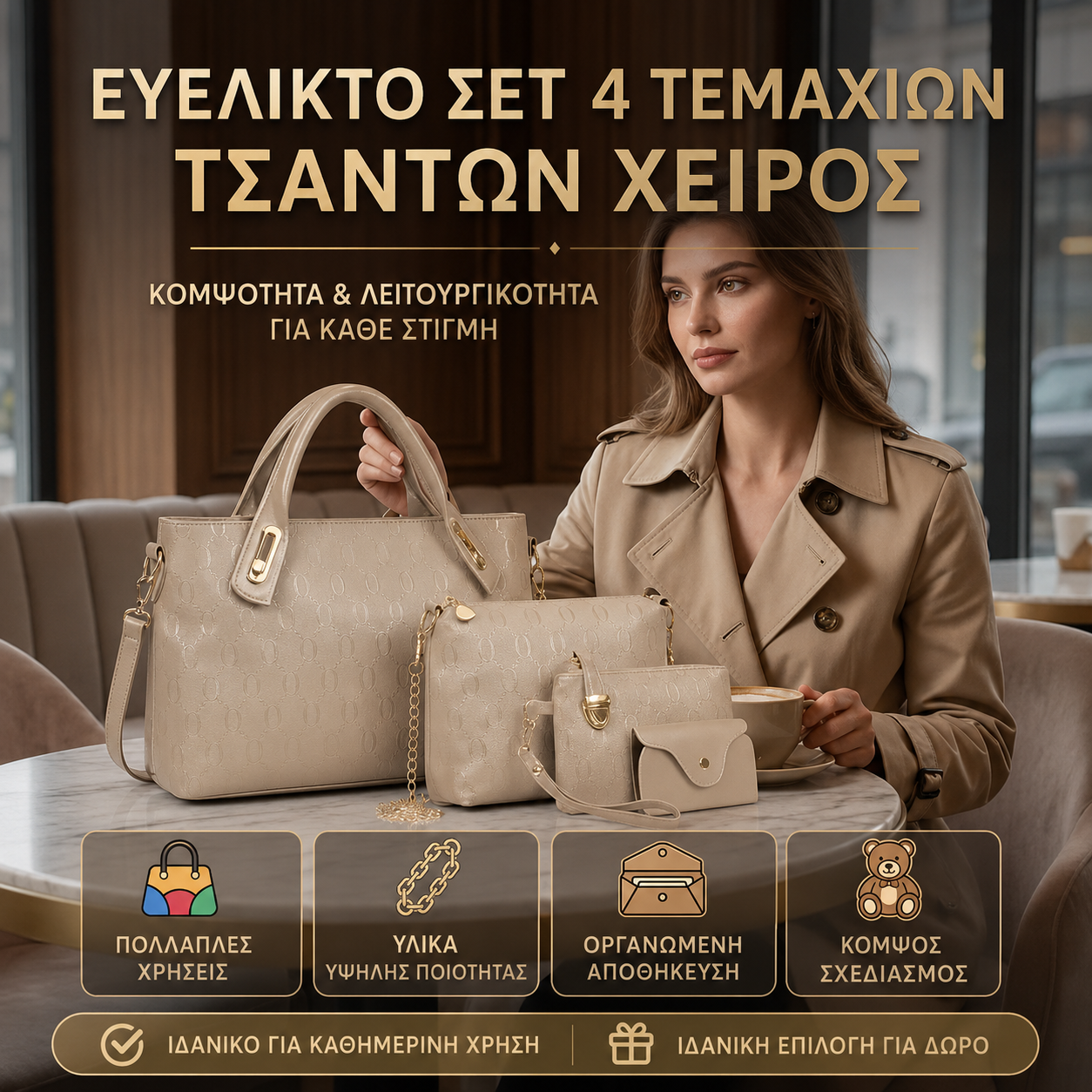👜 Νέο σετ γυναικείων τσαντών 4 τεμαχίων 2026 | Κομψές και ευέλικτες τσάντες για κάθε μέρα