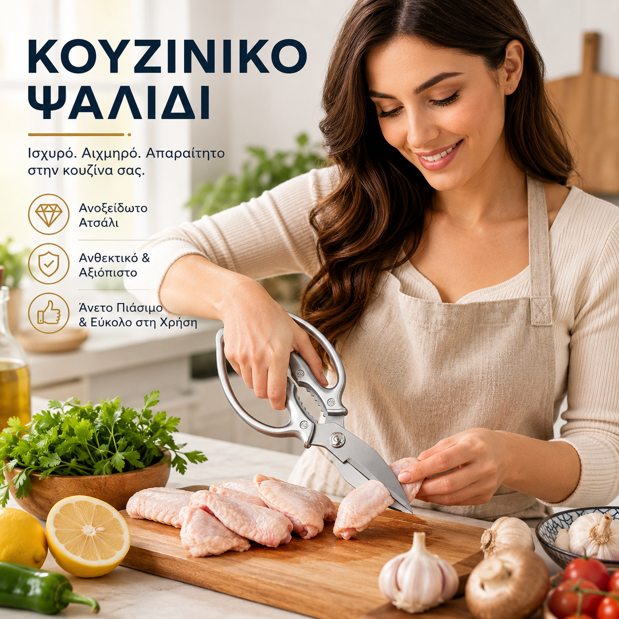 🔥🔥 Πολυλειτουργικό ψαλίδι κουζίνας, ιδανικό για κόψιμο κρέατος, ψήσιμο κοτόπουλου, οστών κ.λπ.