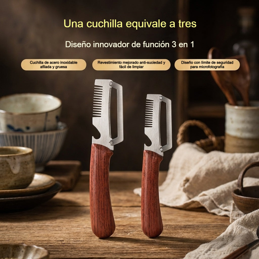 【Compra 1, llévate 1 gratis】Pelador de cocina multifuncional 3 en 1: ¡Pela, corta y abre botellas!
