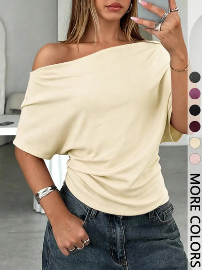 👚 Γυναικείο Ασύμμετρο Μπλούζα με Έξω τους Ώμους και Στυλ Batwing – Κομψό, Δράμα & Απαλή Άνεση 🦇✨