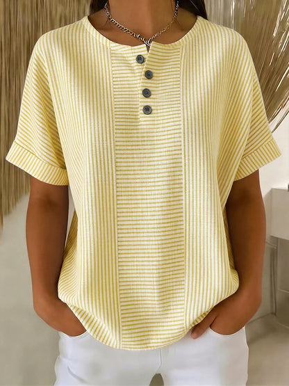 🌸 50% ΕΚΠΤΩΣΗ ΤΩΡΑ! 🌸 Γυναικείο Ριγέ Πουκάμισο Henley【S-3XL】