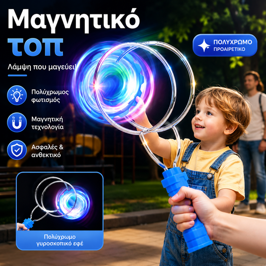Φωτεινή μαγνητική σβούρα με χειροκίνητη κίνηση, ένα μικρό παιχνίδι για παιδιά.