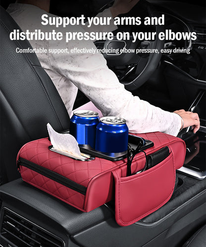 🔥Universal 4 σε 1 δερμάτινο μαξιλαράκι υποβραχιόνιου αυτοκινήτου ✅ Ενσωματωμένο κουτί χαρτιού ✅ ποτηροθήκη
