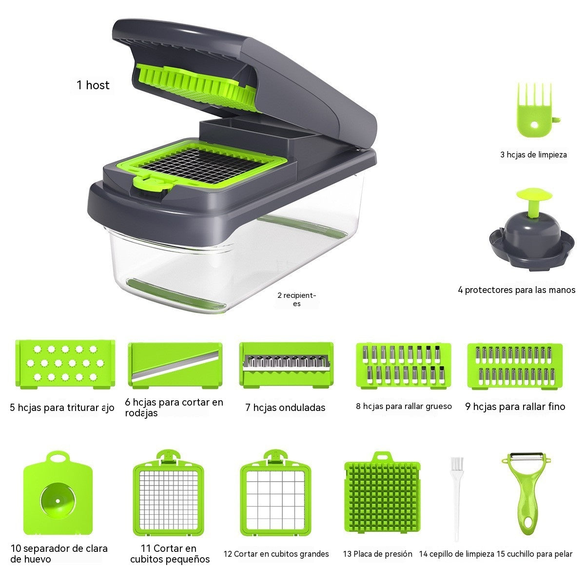🥕🥕 Picadora de verduras 15 en 1 | Picadora de alimentos multifuncional con recipiente