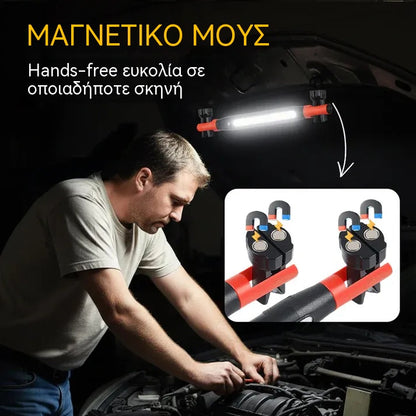 📢💡 Επαναφορτιζόμενος φακός εργασίας 4 σε 1: hands-free, οπουδήποτε.
