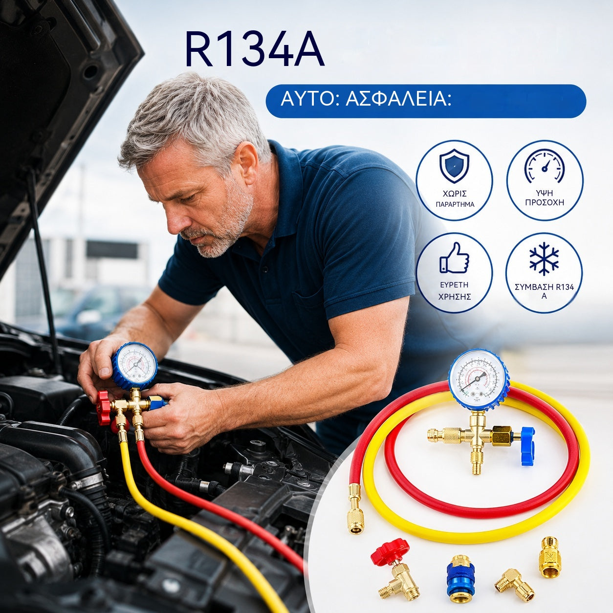 🔧❄️ Σωλήνας επαναφόρτισης ψυκτικού AC R134a με μετρητή – Στεγανός, ευανάγνωστος και συμβατός με αυτοκίνητα, φορτηγά ή οικιακά κλιματιστικά – Ασφαλής επαναφόρτιση DIY 🚗