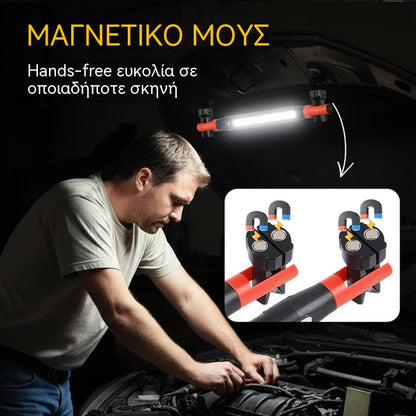 📢💡 Επαναφορτιζόμενος φακός εργασίας 4 σε 1: Hands-free, οπουδήποτε.