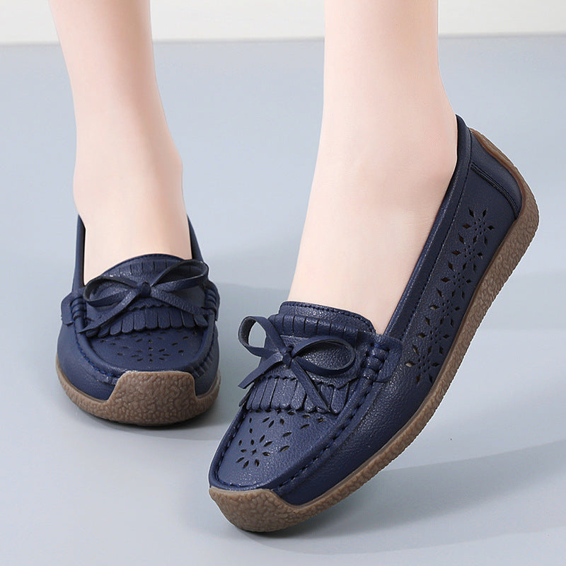 🌼【Μεγέθη 35-44】Γυναικεία καλοκαιρινά παπούτσια από γνήσιο δέρμα με κοίλωμα, αναπνεύσιμο και μαλακή σόλα