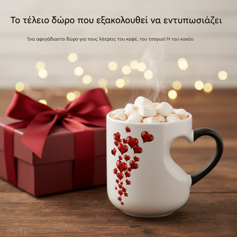 💝Κεραμική κούπα για την ημέρα του Αγίου Βαλεντίνου με λαβή σε σχήμα καρδιάς που αλλάζει χρώμα✨