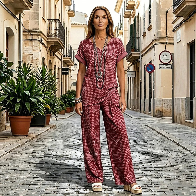 Γυναικεία καλοκαιρινά ρούχα, casual ολόσωμο κοστούμι δύο τεμαχίων, φαρδιά και αναπνεύσιμη
