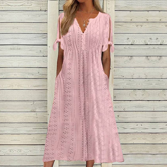 【🏆Προϊόντα με τις μεγαλύτερες πωλήσεις】👗 Απλό και ντελικάτο μονόχρωμο φόρεμα