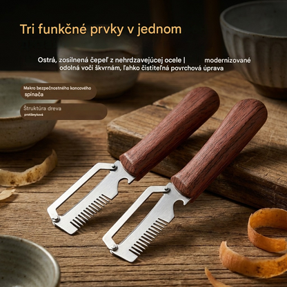 Kúpte 1 a získajte 1 zadarmo (spolu dva kusy) Multifunkčná kuchynská škrabka 3 v 1: Šúpe, seká a otvára fľaše!