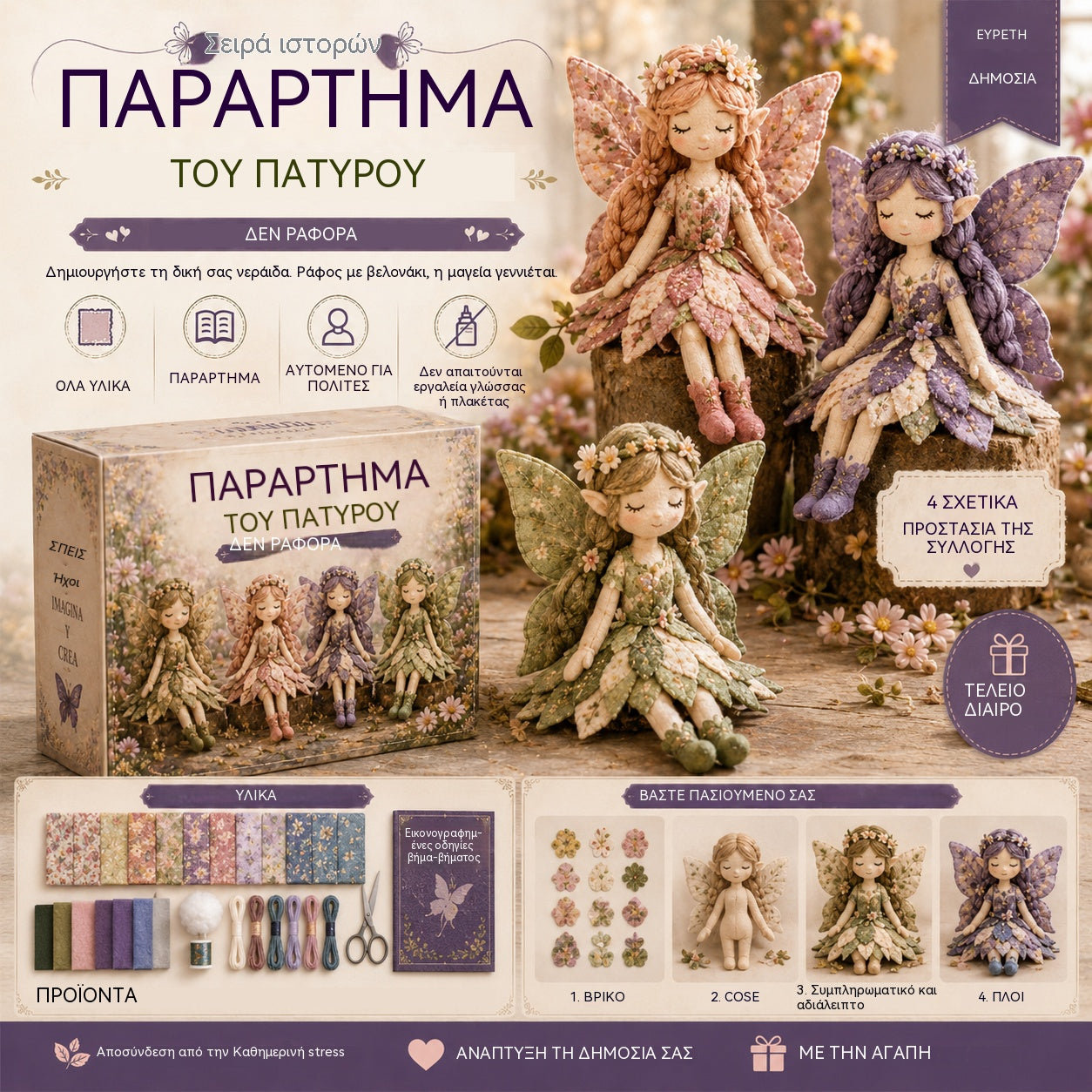 🌸50% έκπτωση - Σειρά ραπτικής Fairy Tale - Σετ κούκλας νεράιδας Patchwork DIY✨👼