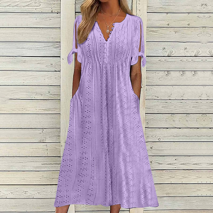 【🏆Προϊόντα με τις μεγαλύτερες πωλήσεις】👗 Απλό και ντελικάτο μονόχρωμο φόρεμα