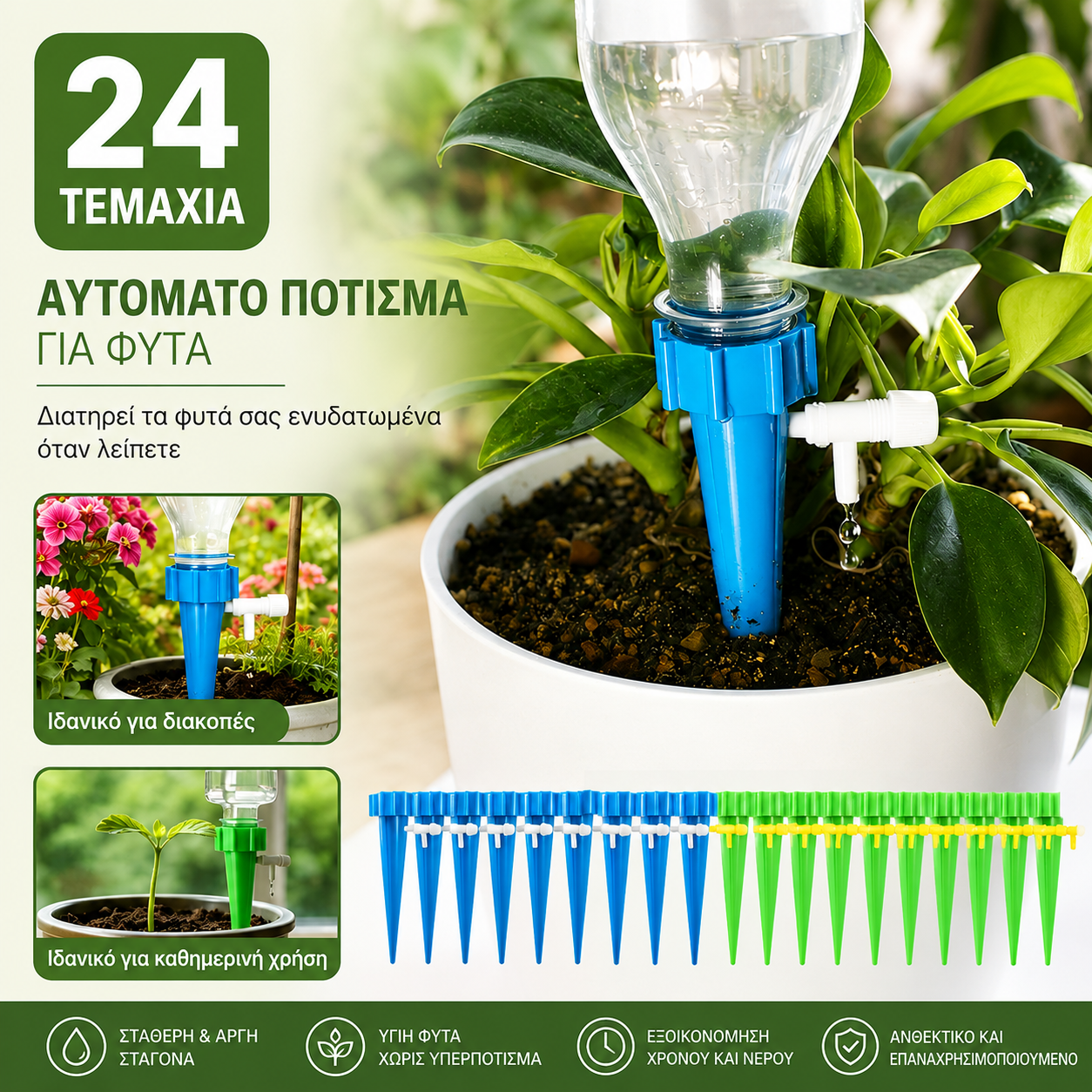 🌺【24 τεμάχια】🌹🍂Αυτόματο σύστημα στάγδην άρδευσης, ιδανικό για φύτευση λουλουδιών, ιδανικό για κήπους και γλάστρες.