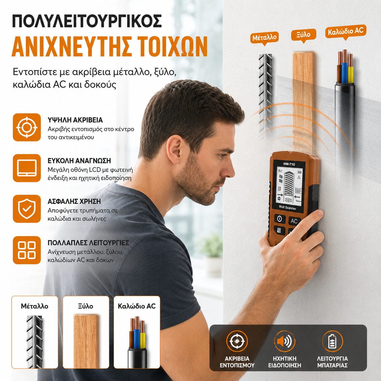 🎉  ΕΚΠΤΩΣΗ 50%! 💯 Ανιχνευτής μετάλλων τοίχου πολλαπλών λειτουργιών 6 σε 1 με οθόνη LCD HD για φορητό υπολογιστή
