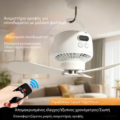 🔥🎁 Πολυλειτουργικός φορητός ανεμιστήρας οροφής με φως, τηλεχειριστήριο και ψηφιακή οθόνη.