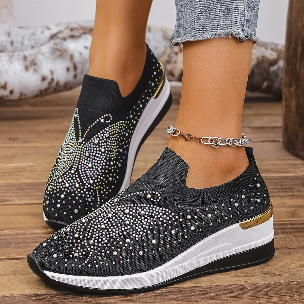 【37-44】👟Γυναικεία αθλητικά παπούτσια με πεταλούδες και στρας - αστράφτουν με κάθε βήμα ✨
