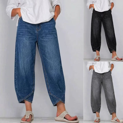 👖【Βελτιωμένο τζιν, απαλό και αναπνεύσιμο】μοντέρνο άνετο τζιν με φαρδιά γραμμή