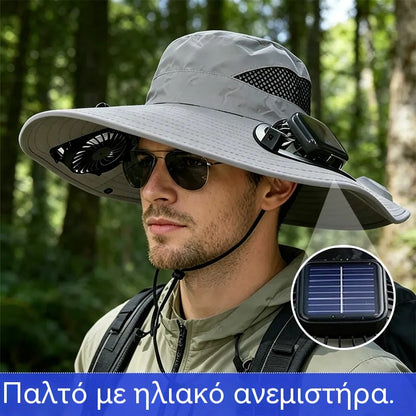 🧢【Απαραίτητο για εξωτερικούς χώρους!】Ηλιακό καπέλο ανεμιστήρα – Αντηλιακή προστασία / Αδιάβροχο / Σκίαστρο ☀️🌬️