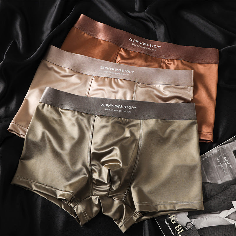 🔥【3 τεμάχια】Νέα ανδρικά εσώρουχα Ice Silk Summer Breathable Boxer Σατέν ανδρικά εσώρουχα