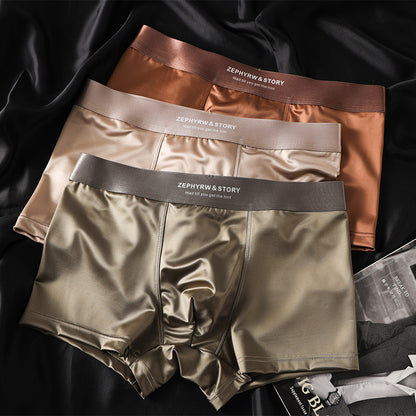 🔥【3 τεμάχια】Νέα ανδρικά εσώρουχα Ice Silk Summer Breathable Boxer Σατέν ανδρικά εσώρουχα