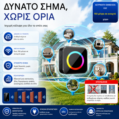 🔔🏠 Έξυπνο Ασύρματο Κουδούνι 2 σε 1 – Ασύρματο, Αδιάβροχο & Εύκολο στην Εγκατάσταση