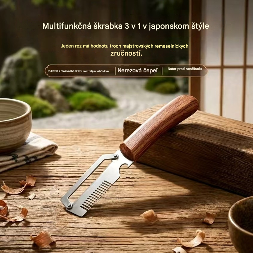 Kúpte 1 a získajte 1 zadarmo (spolu dva kusy) Multifunkčná kuchynská škrabka 3 v 1: Šúpe, seká a otvára fľaše!
