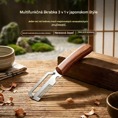 Kúpte 1 a získajte 1 zadarmo (spolu dva kusy) Multifunkčná kuchynská škrabka 3 v 1: Šúpe, seká a otvára fľaše!