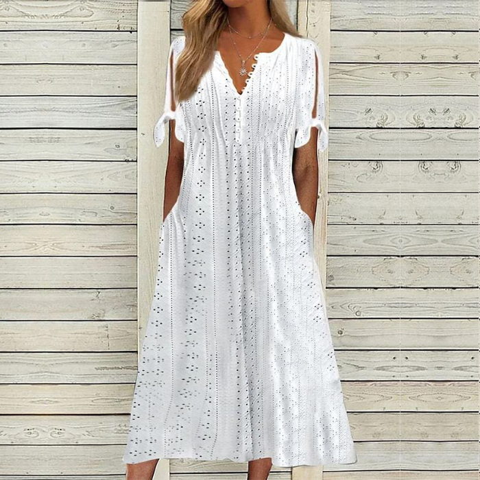 【🏆Προϊόντα με τις μεγαλύτερες πωλήσεις】👗 Απλό και ντελικάτο μονόχρωμο φόρεμα