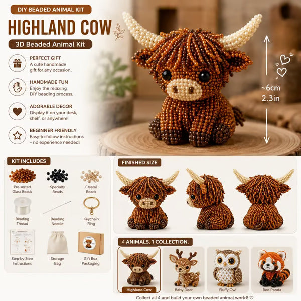 🐮 Κιτ DIY με τρισδιάστατες χάντρες για ζώα – Χαριτωμένο και φιλικό προς τους αρχάριους, ιδανικό για διακόσμηση, χαλάρωση και δώρα.