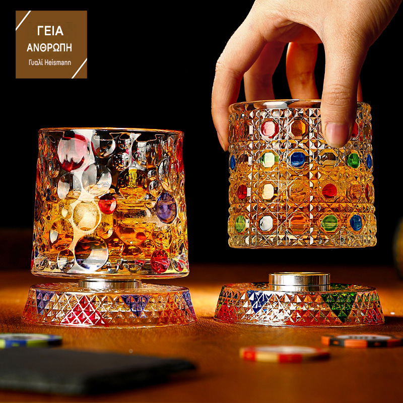 🥃【270ml】💎Ποτήρι ουίσκι περιστρεφόμενο 360°, βαμμένο ποτήρι ποτού κατά του στρες