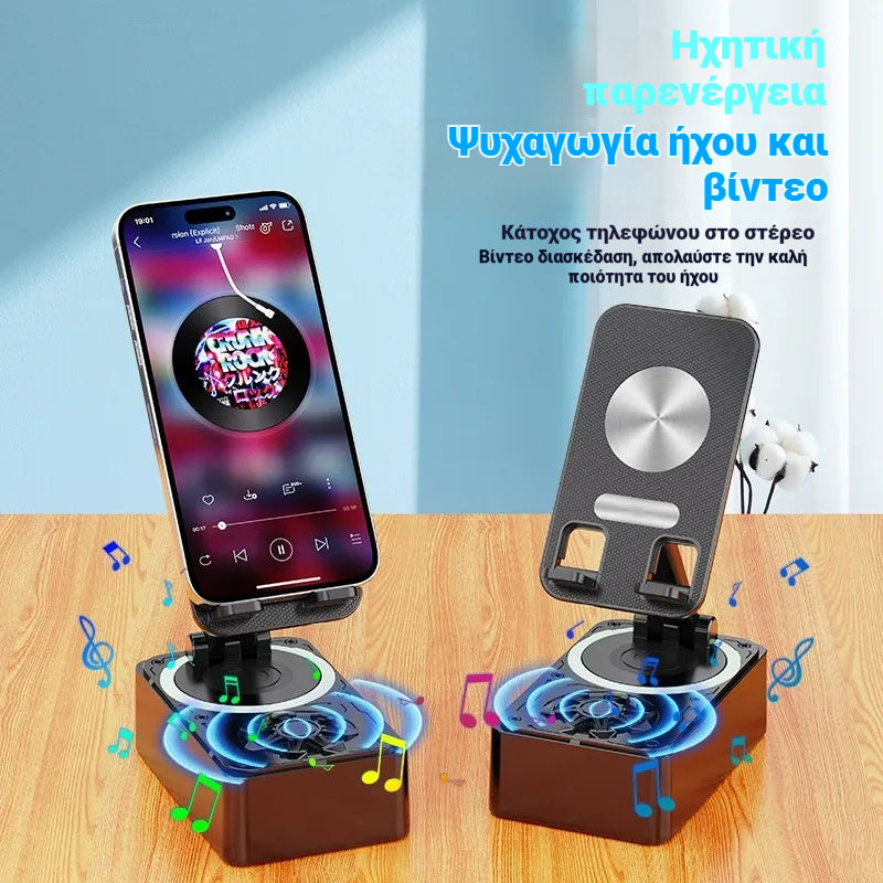 📱Πολυλειτουργικό περιστρεφόμενο ηχείο βάσης κινητού τηλεφώνου, ενσωματωμένος στερεοφωνικός ήχος surround, φορητός🎵
